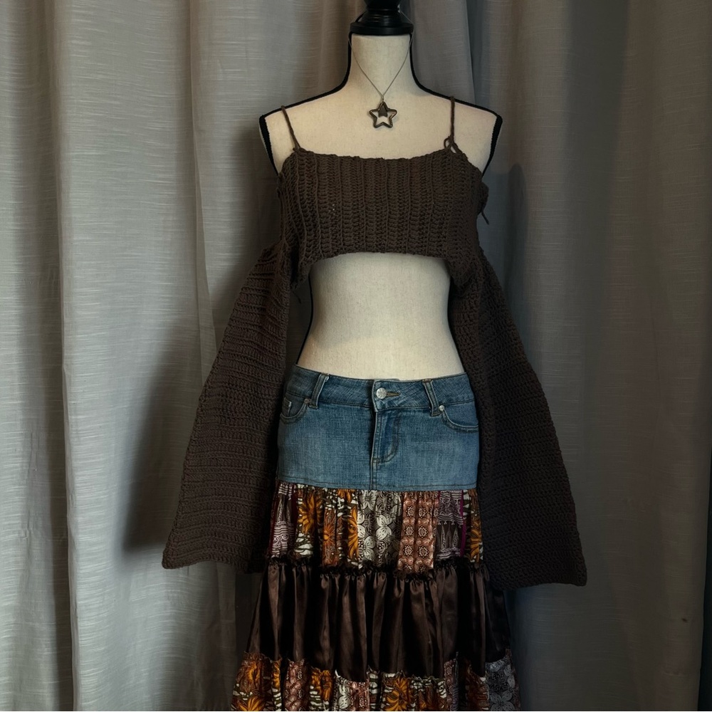 Y2k Denim Satin Tiered Skirt